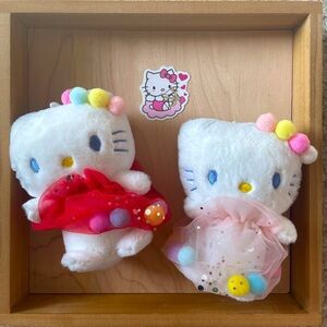 Lot of 2 Hello Kitty Plushies with Tulle Skirts and Pom Pom ball accents